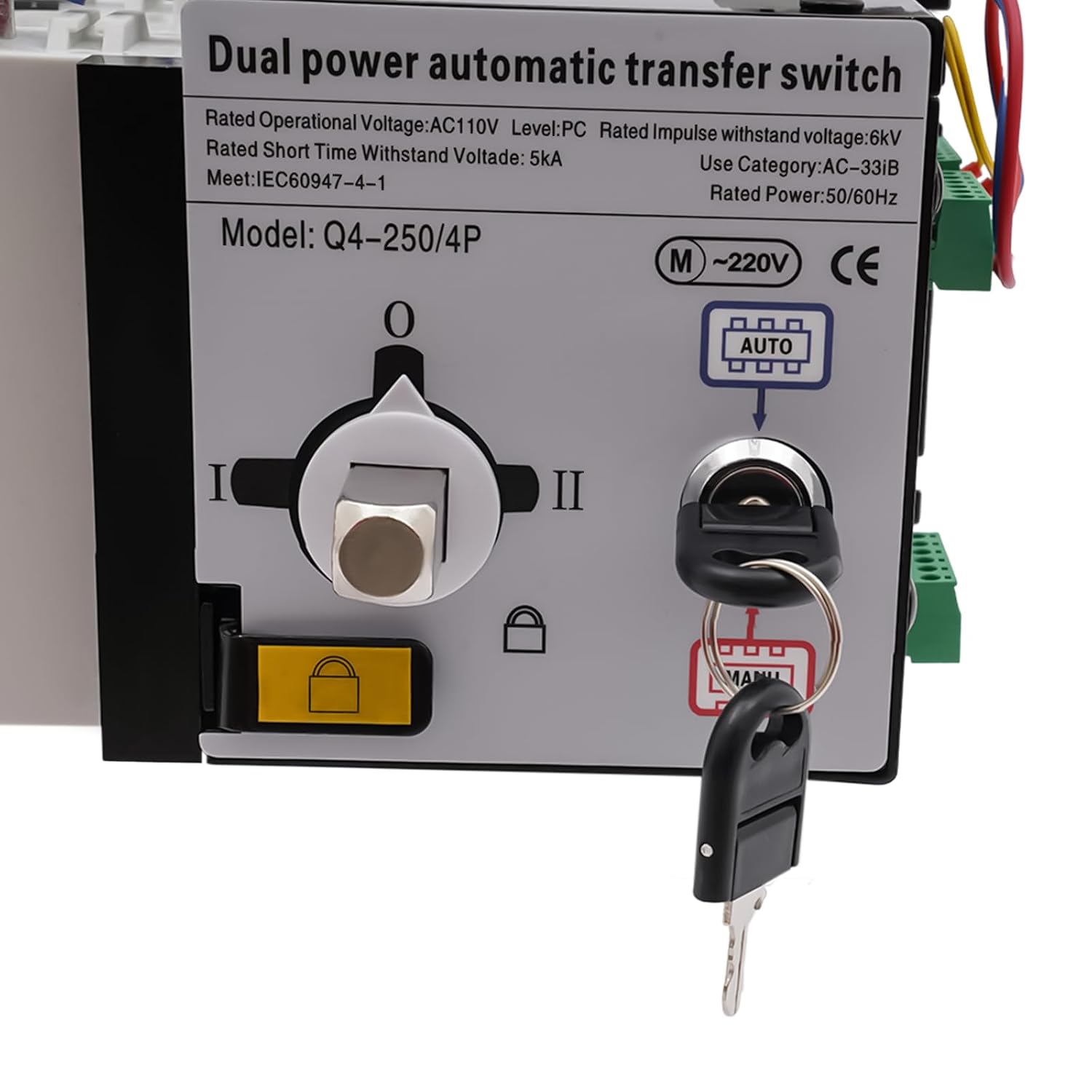 Dual Power Automatic Transfer Switch 4P 250A ATS Dual Power Generator Changeover Switch 110V Mini Electrical Selector Switches