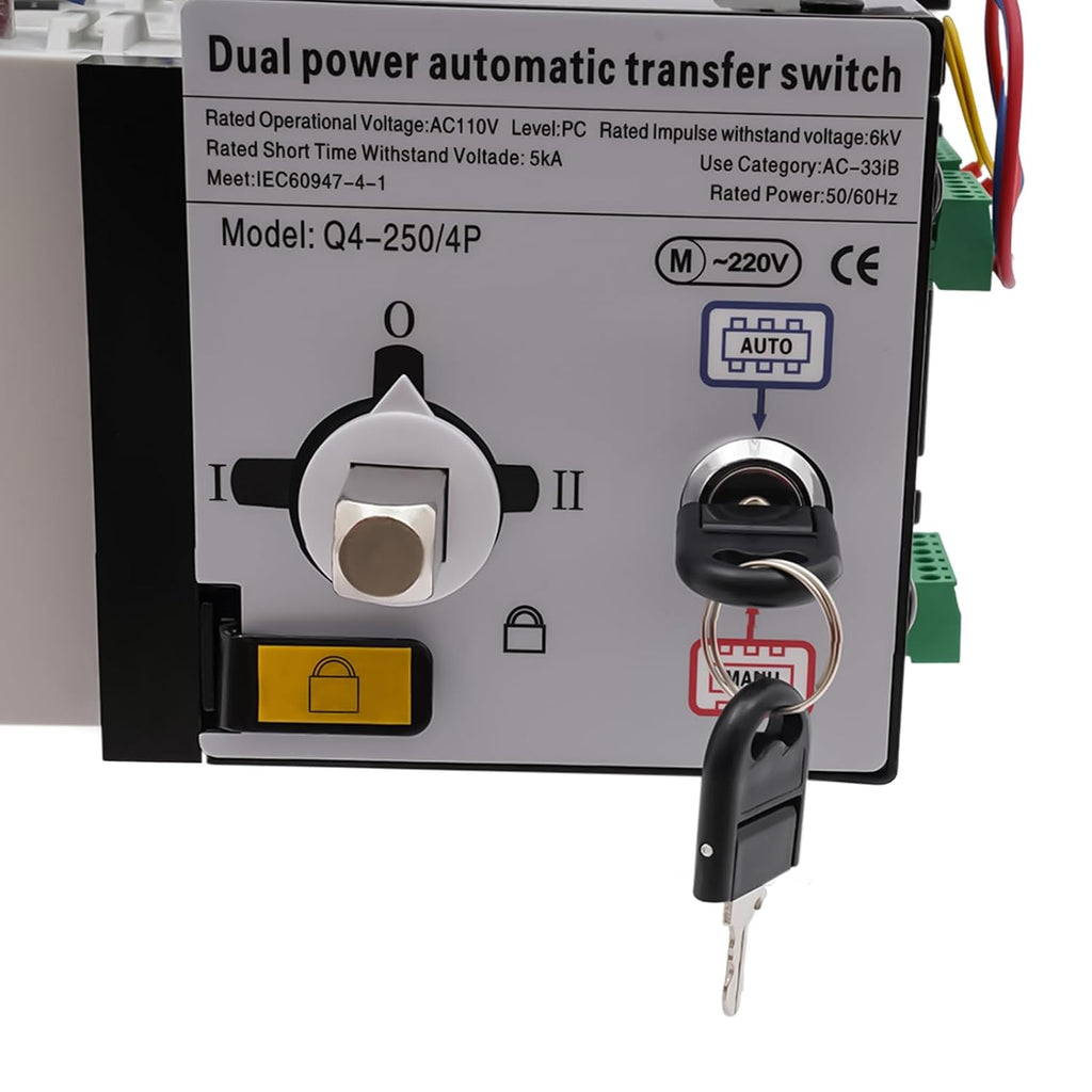 Dual Power Automatic Transfer Switch 63A 2P/4P 110V Generator Changeover Switch Tool Electronic Power Circuit Breaker Controller 50HZ/60HZ (4P/250A Black)