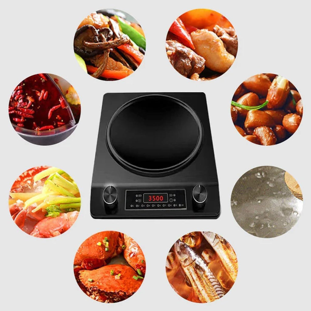 3500-Watt Induction Cooktop with Concave Design, with 10 Temperature Levels, Portable Multifunctional Concave Induction Stove Electric Heater, with LCD Display & Knob Control (GOLD)