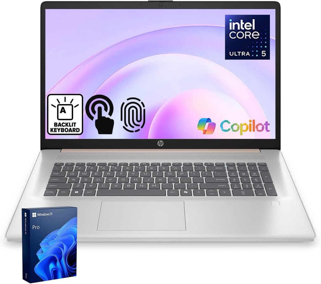 HP Essential Daily Traditional Laptop, 17.3' FHD Display, Intel Core i7-1355U, 16GB RAM, 1TB SSD, Backlit Keyboard, Numeric Keypad, Fingerprint Reader, Webcam, HDMI, Wi-Fi 6, Windows 11 Pro, Rose