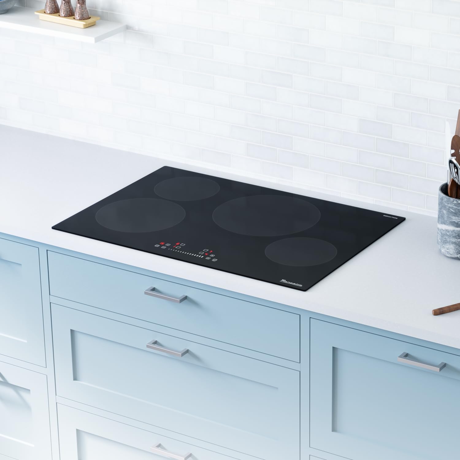 Rangaire RCI301S 30' Induction Cooktop, 8100W, 4 Burners, Built-in Stove Top, Booster & Timer, 9 Power Levels, Slide Touch Control, Child Safety Lock, 240V Hard Wire, Ceramic Surface