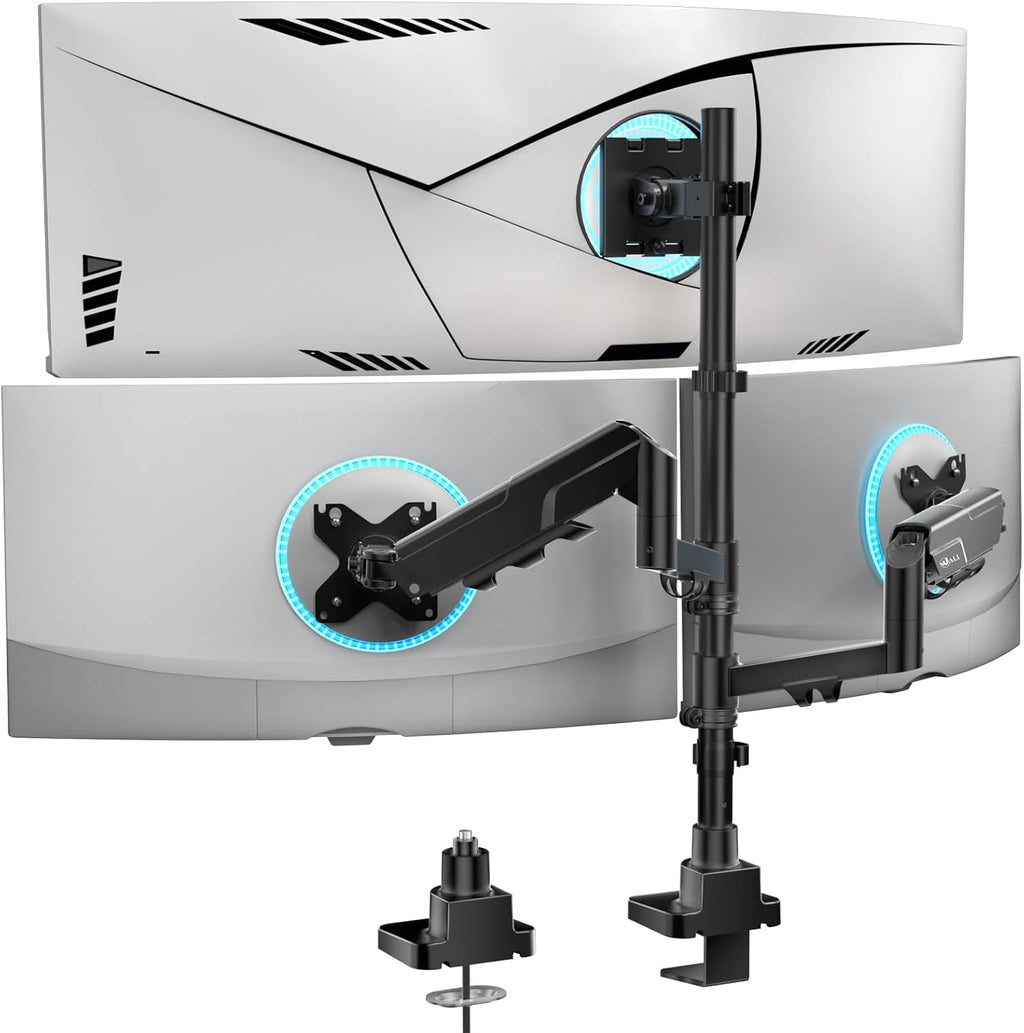 WALI Triple Monitor Mount - Extra Tall 3 Monitor Desk Mount for 13-49 Inch Ultrawide Screens, Up to 44 lbs, Fully Adjustable Heavy Duty Monitor Arm, VESA 75/100 mm (GSDM003-P), Black