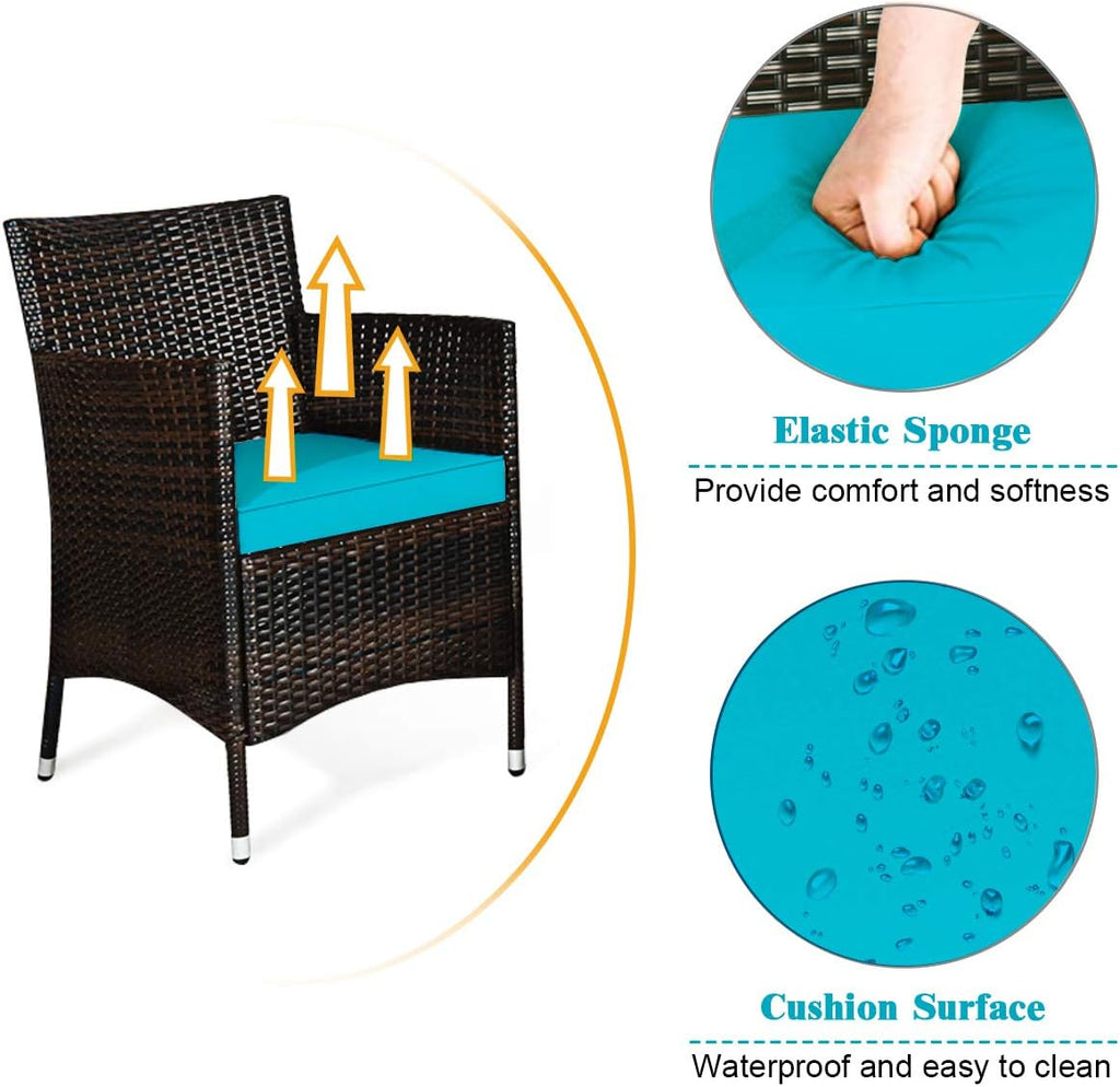 Goplus 4-Piece Rattan Patio Set, Outdoor/Indoor Wicker Conversation Set for Pool, Backyard, Lawn, Wicker Chairs and Sofa with Soft Cushion, Rattan Furniture with Tempered Glass Coffee Table