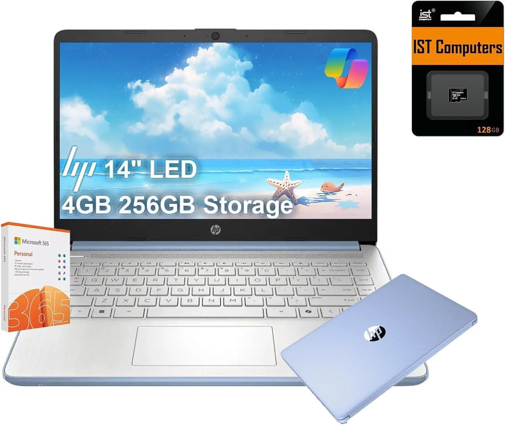 HP 14 Ultra-Light Laptop for Student & Home (14' LED, 1-Year Office 365, Intel 4-Core N150 (>N4120), 4GB RAM, 256GB Storage (128GB+128GB SD)), 11-Hr Long Battery Life, Webcam, Fast Charge, Win 11 S