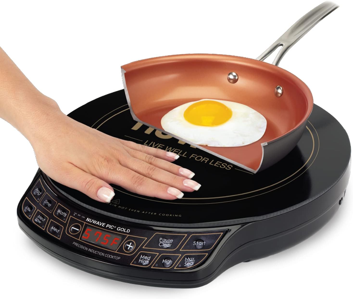 Nuwave Gold Precision Induction Cooktop, Portable, Powerful with Large 8' Heating Coil,100°F to 575°F, 3 Wattage Settings, 12' Heat-Resistant Cooking Surface
