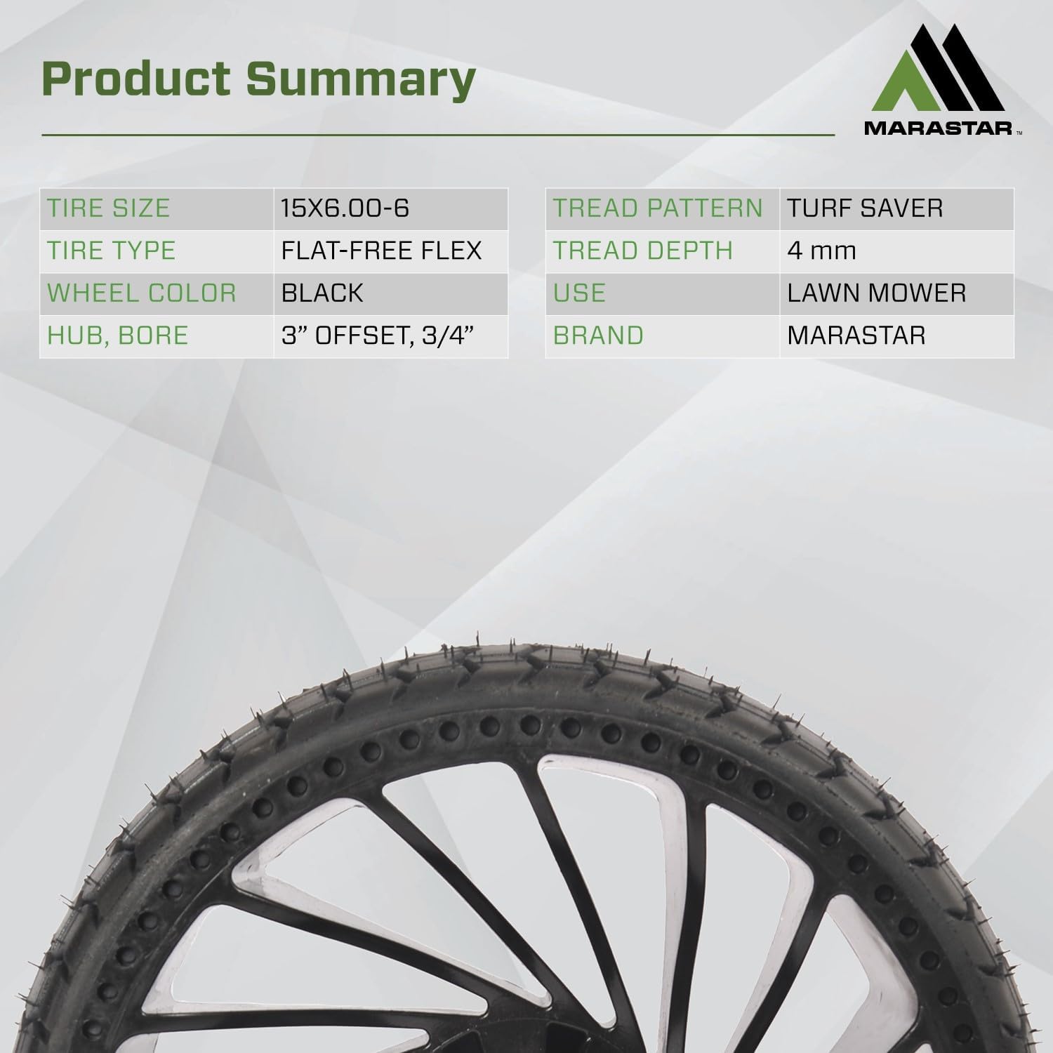 MARASTAR 31426-2PK 15x6.00-6 Tire and Wheel Assembly, Flat-Free Flex Tire, Replacement Riding Lawn Mower Front Tires, 2 pack