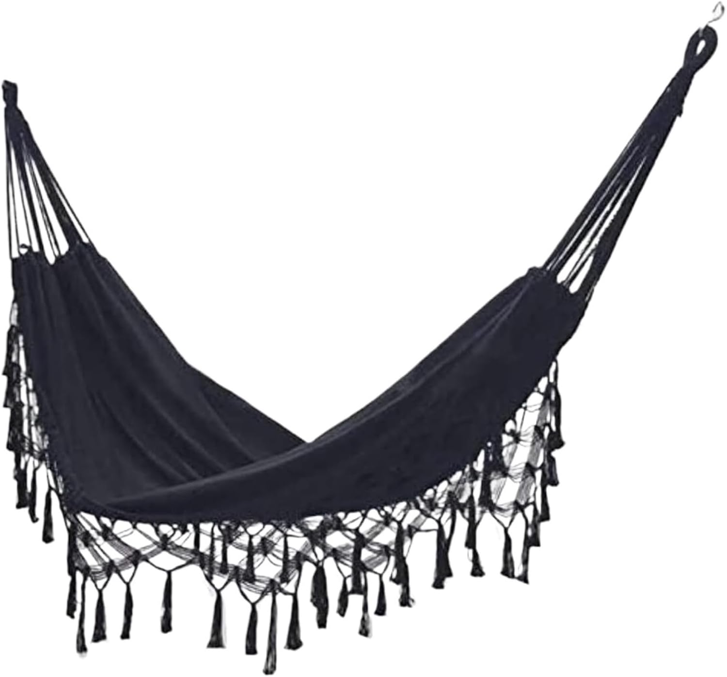 Heavy-Duty Canvas Hammock, 200x150 Cm Outdoor Hammock, Indoor and Outdoor Hanging Swing, Camping Leisure Hammock, Portable Cotton Rope Rocking Chair (Black)