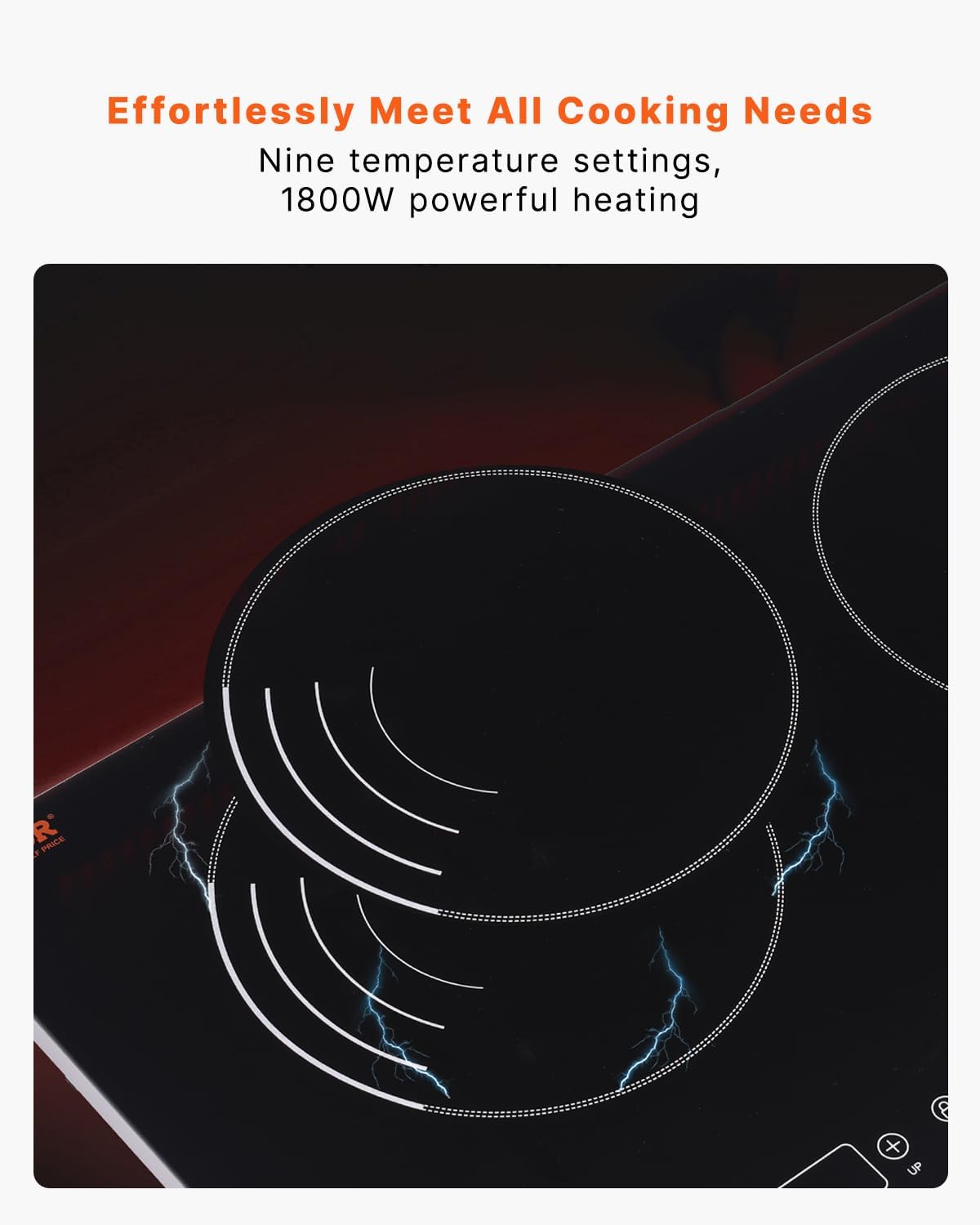 VEVOR Induction Cooktop, 1800W Electric Countertop Burner with 9 Power Settings, 2 Burner Touch Control Stove, Built-in Induction Cooktop, Include 99-Min Timer, Child Safety Lock, Glass Surface