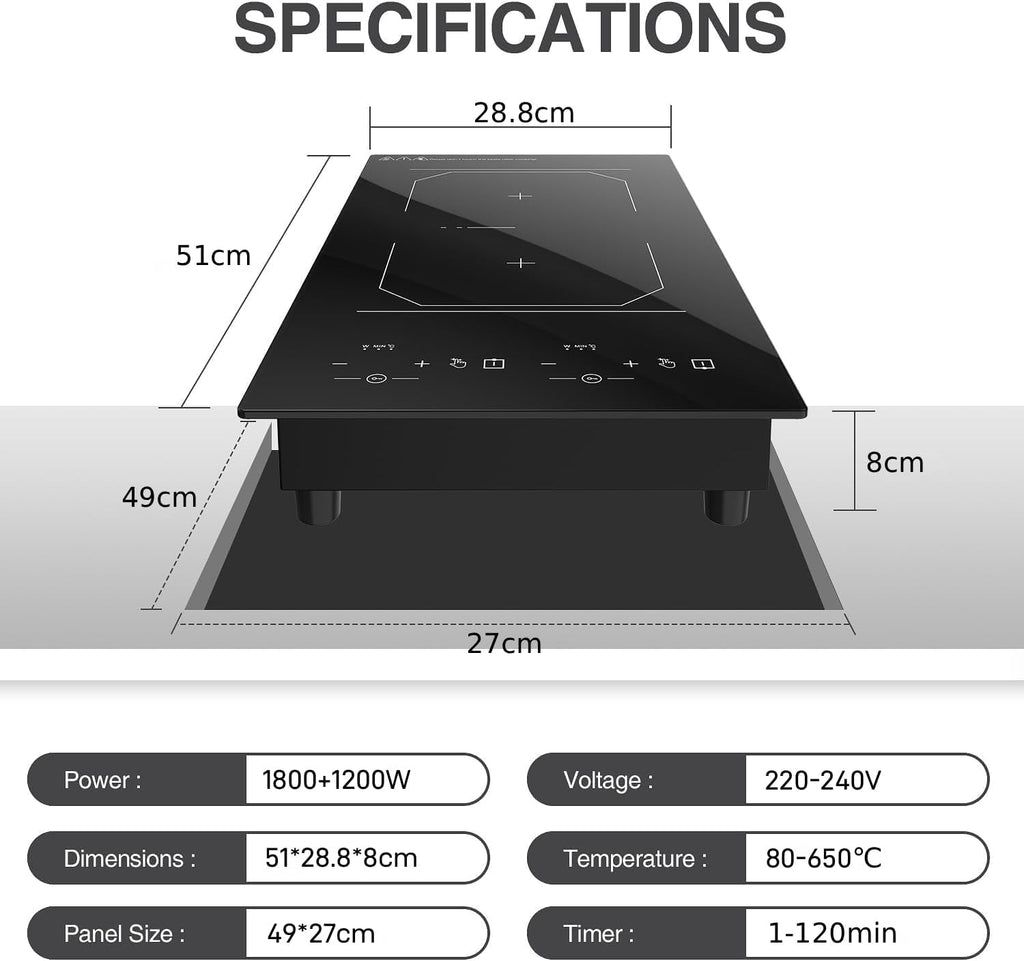 ANHANE 2 Burner Induction Cooktop, 12 Inch Portable Electric Stove Top 110V Built-in - 2300W Double Cooktop with 9 Temp Settings & Timer, Perfect for RV, Dorm, Camping & Small Kitchens