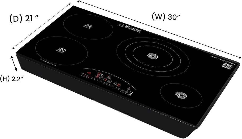 Equator 30-inch Electric Hybrid Cooktop with 2 Induction & 2 Ceramic Burners Dual Cooking Modes for Flexible, Fast, and Efficient Cooking Sleek Built-in Design