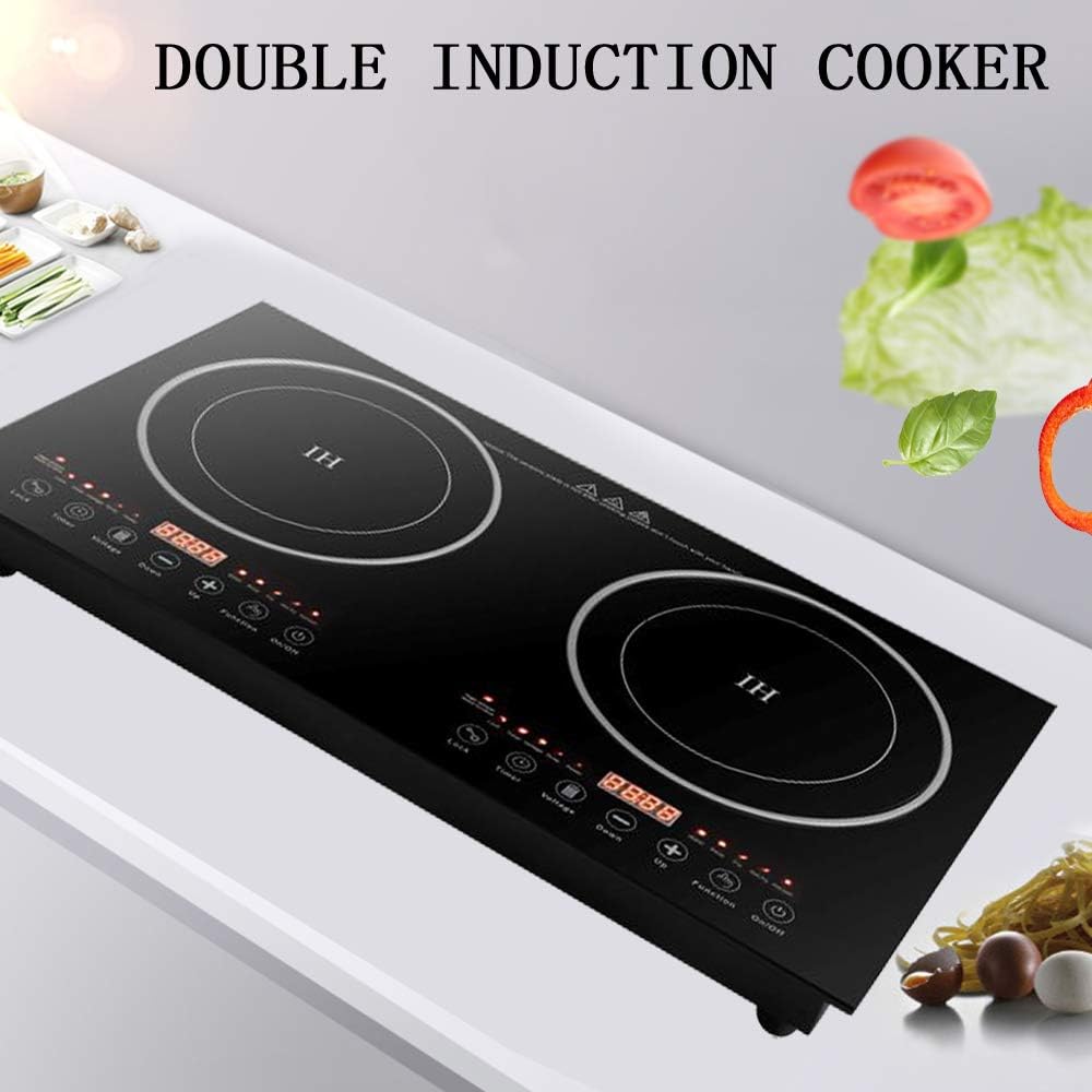 Double Induction Cooktop Cooker 2400W Digital Electric Countertop Burner Dual Hot Plate Heater Cooking Burner Stove, Touch Sensor Control, 8 Gear Firepower, Can Be Recessed In Countertop