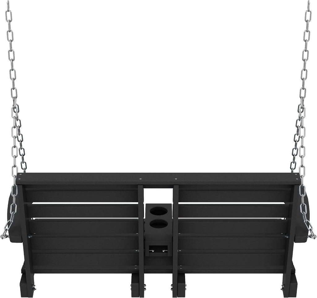 KINGYES Outdoor Hanging Patio Swing Chair, 2 Seat Swing with Cup Holders, Waterproof Bench for Courtyard & Garden, 660LBS Weight Capacity, Black