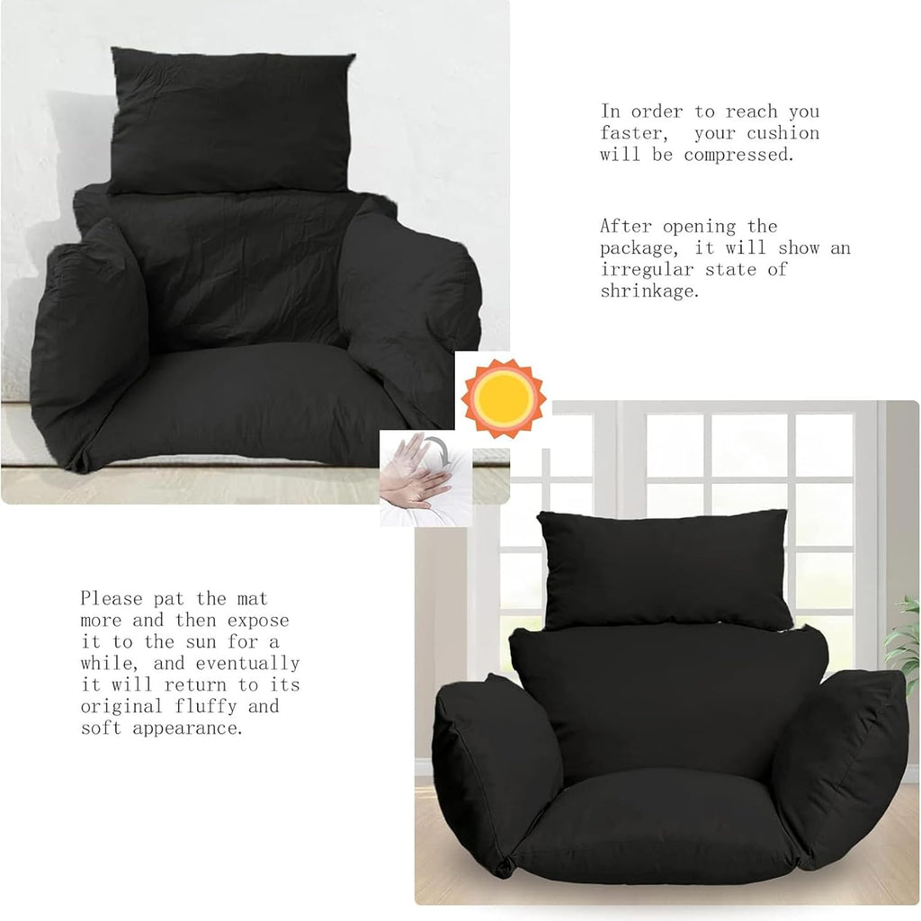 2 Seater Egg Chair Swing Cushion Outdoor, 2 Person Hanging Egg Chair Cushion, Double Hanging Basket Chair Cushion, Hanging Hammock Chair Cushion Replacement (Only Cush(Size:130X110CM,Color:Black)