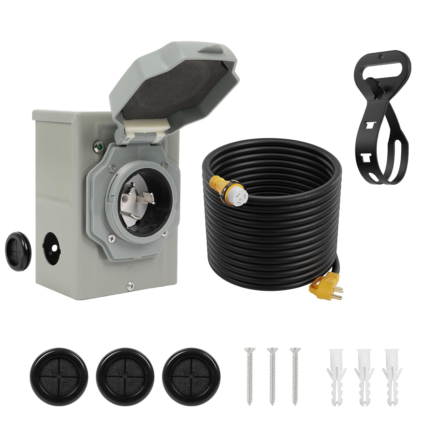 50AMP Generator Cord and Power Inlet Box, NEMA SS2-50P Pre-Drilled Generator Power Inlet Box with LED Power Indicator, 50 FT 14-50P to SS2-50R Extension Cord with Cord Organizer, ETL Listed