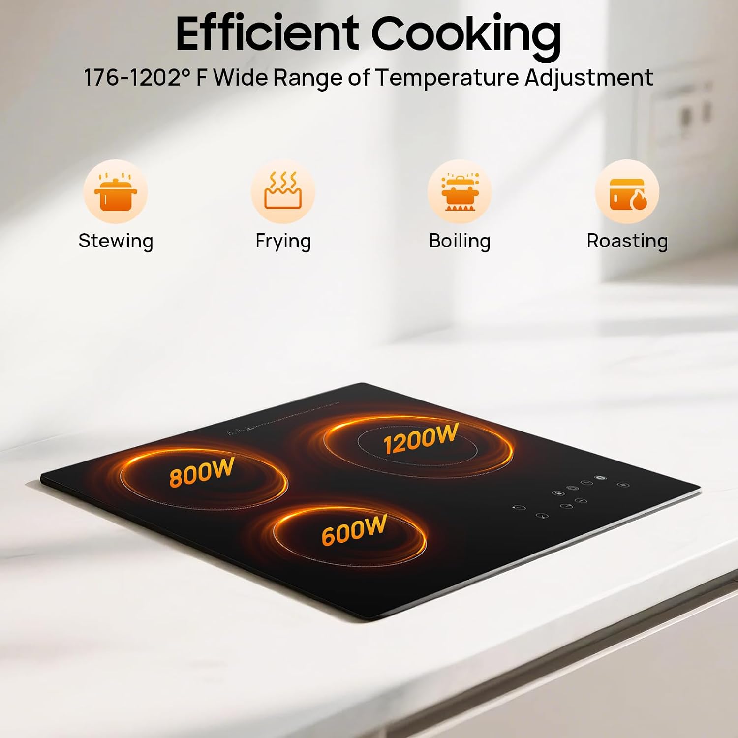 2600W 110V Electric Cooktop 3 Burner, 23 Inch Portable Built-In Countertop Ceramic Stove Top Built-in Cooktop Sensor Touch Control with Safety Lock & Timer 9 Power Levels (NO PLUG)