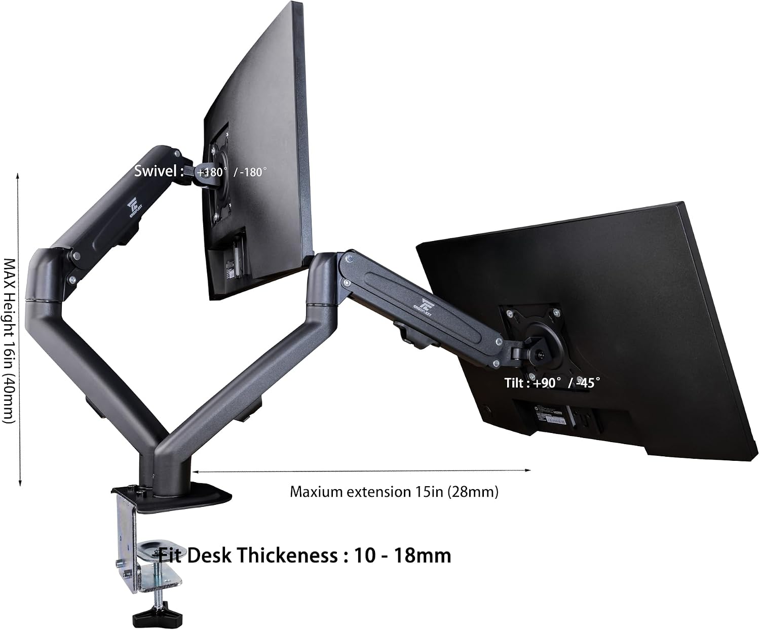 Lenovo ThinkVision 24' FHD IPS Monitor w/ 4ms Response Time, 100 Hz Refresh Rate, VESA Mount (100mm), Flicker Free, HDMI, Black 2 Pack w/DKZ Hub & ErgoFlexy Dual Mount Arm