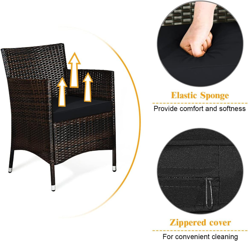 Goplus 4-Piece Rattan Patio Set, Outdoor/Indoor Wicker Conversation Set for Pool, Backyard, Lawn, Wicker Chairs and Sofa with Soft Cushion, Rattan Furniture with Tempered Glass Coffee Table