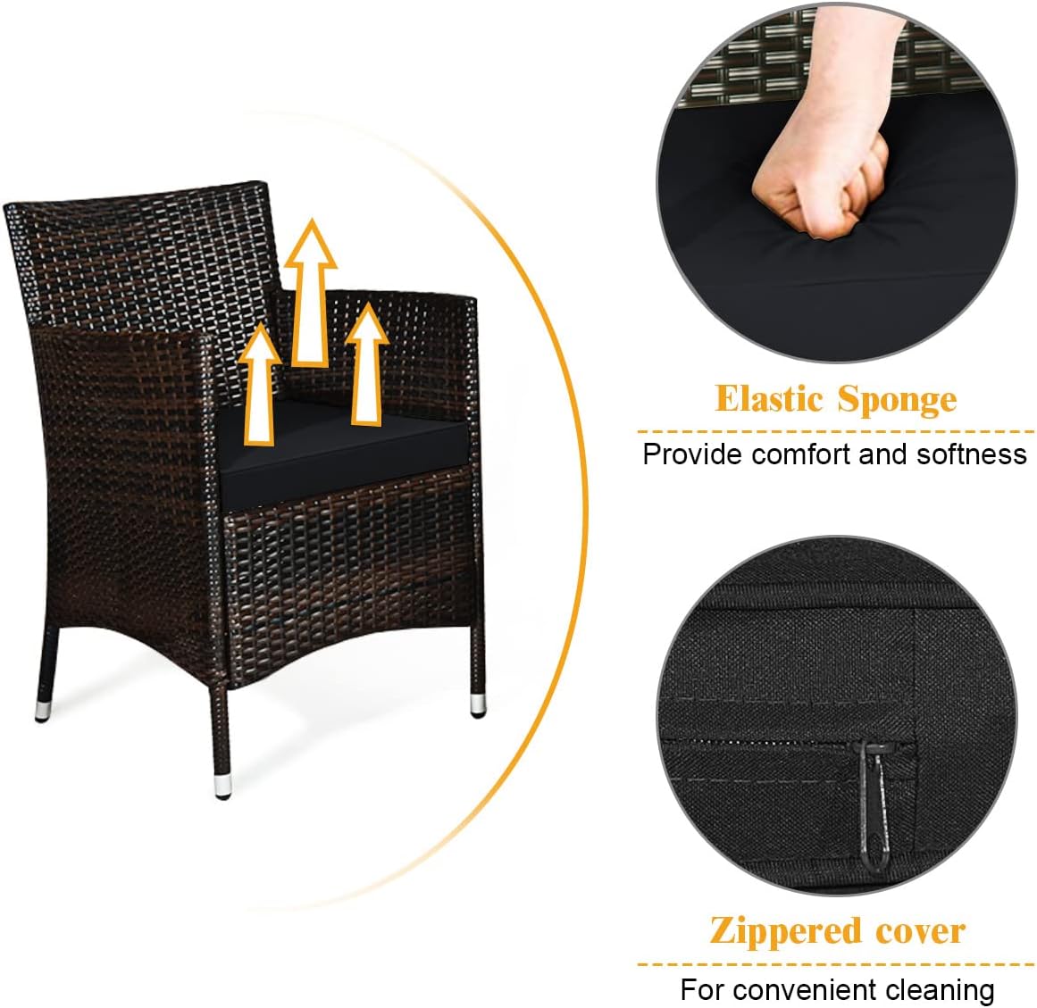 Goplus 4-Piece Rattan Patio Set, Outdoor/Indoor Wicker Conversation Set for Pool, Backyard, Lawn, Wicker Chairs and Sofa with Soft Cushion, Rattan Furniture with Tempered Glass Coffee Table