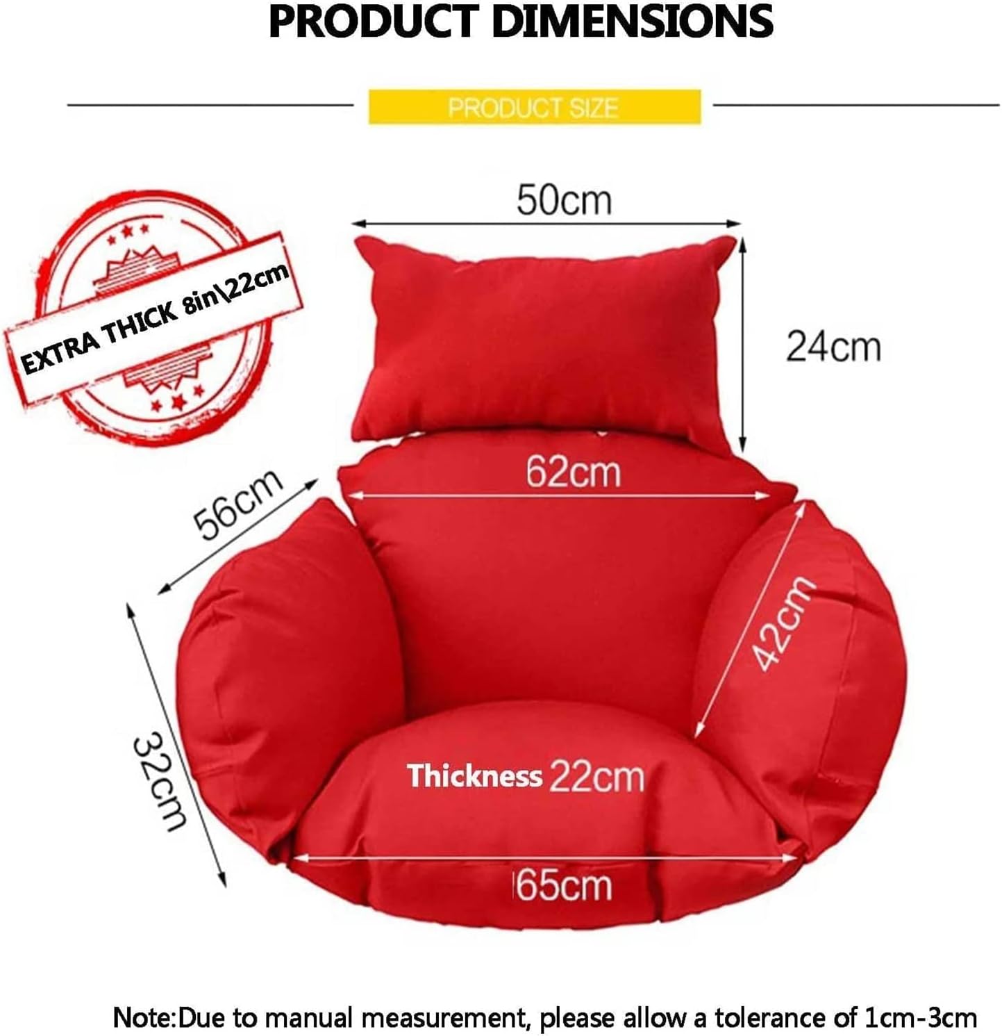 Foldable Egg Chair Cushion Replacement Hanging Hammock Chair Pads Outdoor Swing Hanging Basket Seat Pads Rocking Chair Seat Cushion with Adjustable Pillow and Armrest