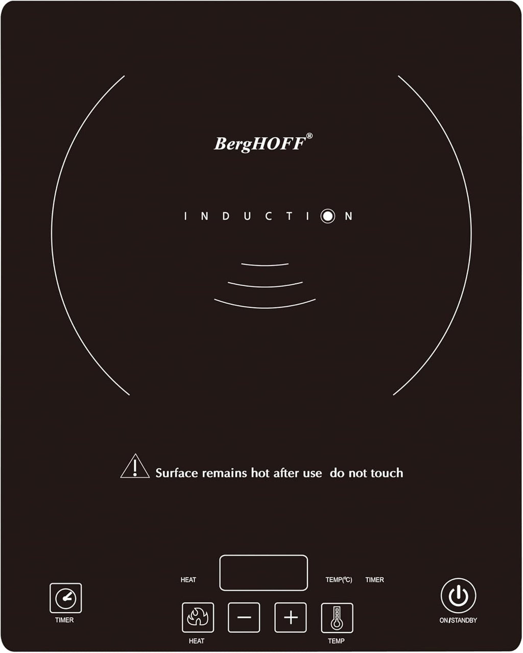 BergHOFF Tronic Tempered Glass Touch Screen Induction Cooktop 1800W, Auto-pan Detection, 14' Black Shatter-resistant