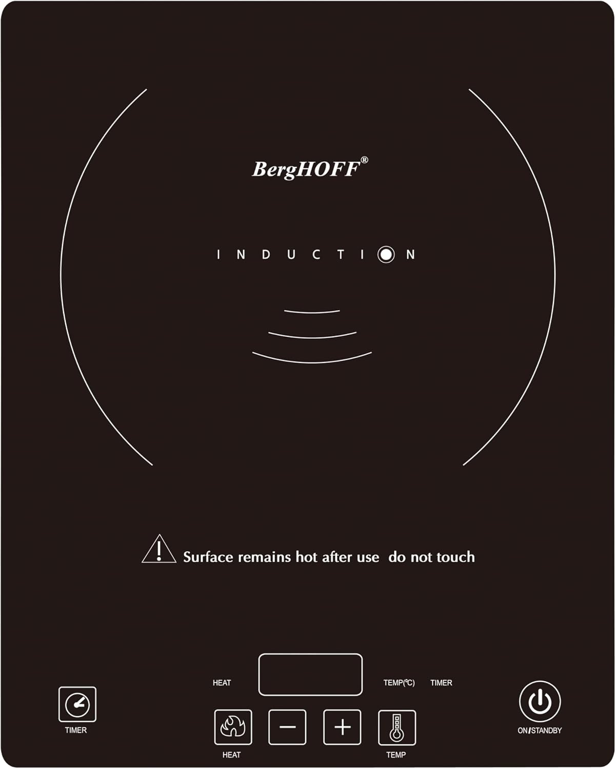 BergHOFF Tronic Tempered Glass Touch Screen Induction Cooktop 1800W, Auto-pan Detection, 14' Black Shatter-resistant