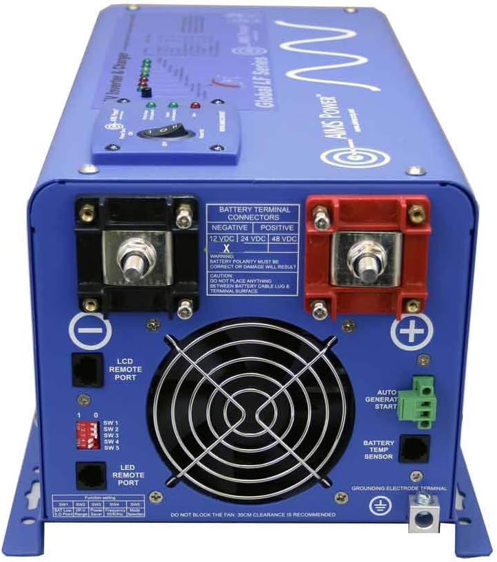 AIMS Power 1500 Watt 12 VDC Pure Sine Inverter Charger 120 VAC Output 50A Charger 30A Transfer Switch ETL Cert to UL458 Standards PICOGLF15W12V120V