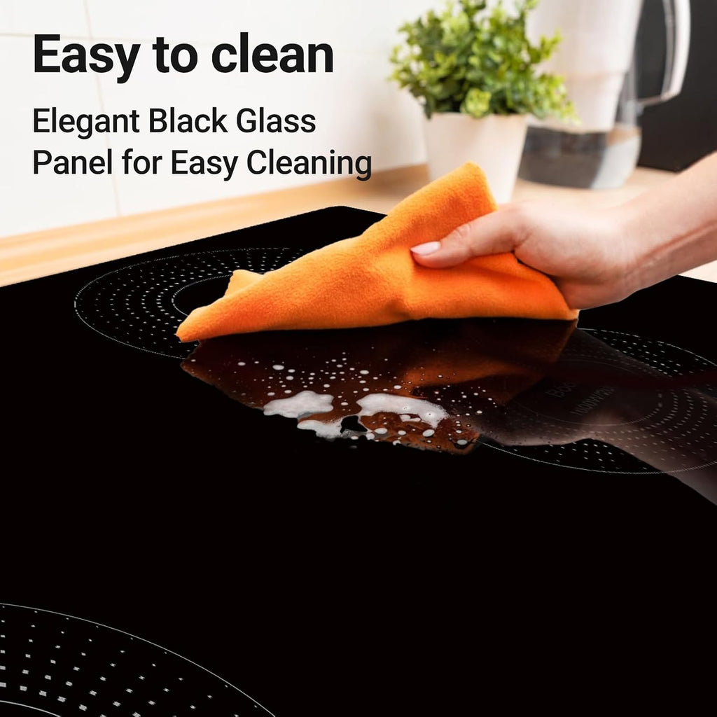 AMZCHEF Electric Cooktop 30 Inch with 4 BOOST Burners Bulid-in Induction Cooktop, 220V-240V/7200W 9 Levels Stove Control by Slide Touch, Child Safety Lock, Pause,Timer and Overheat Protection, No plug