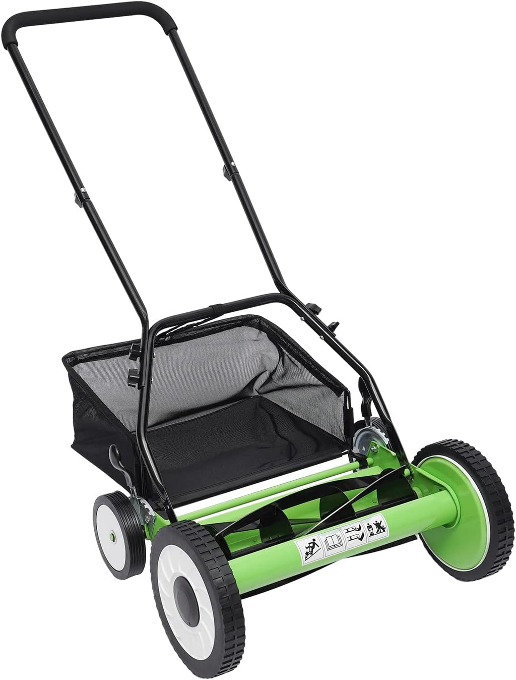 16-Inch 5-Blade Cordless Manual Reel Lawn Mower, Adjustable Cutting Height Manual Reel Mower with Removable Grass Collection Basket, 4 Wheels