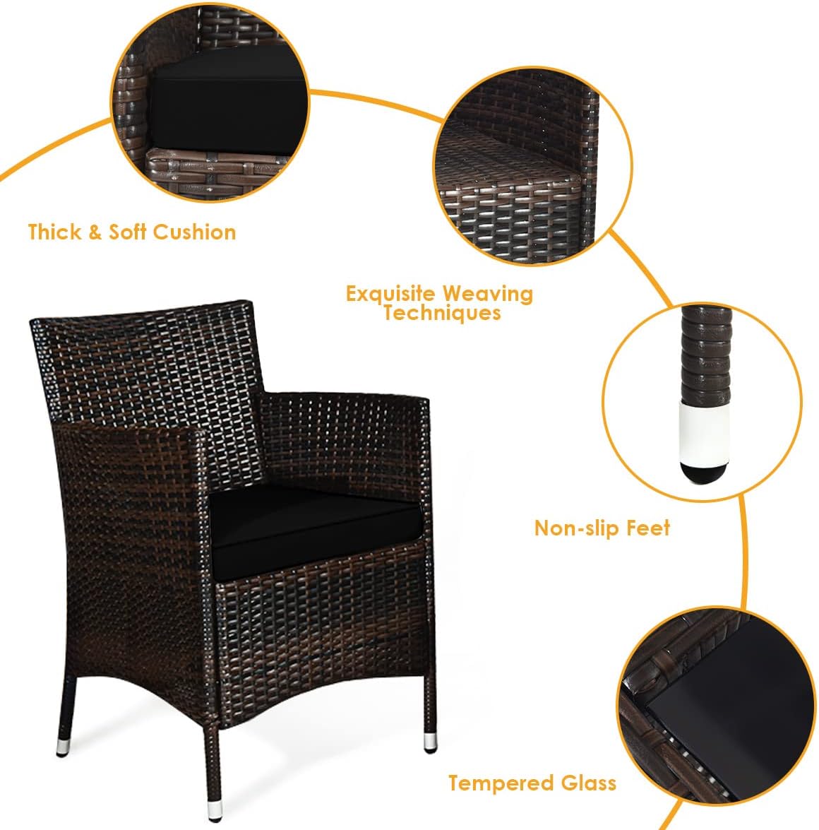 Goplus 4-Piece Rattan Patio Set, Outdoor/Indoor Wicker Conversation Set for Pool, Backyard, Lawn, Wicker Chairs and Sofa with Soft Cushion, Rattan Furniture with Tempered Glass Coffee Table