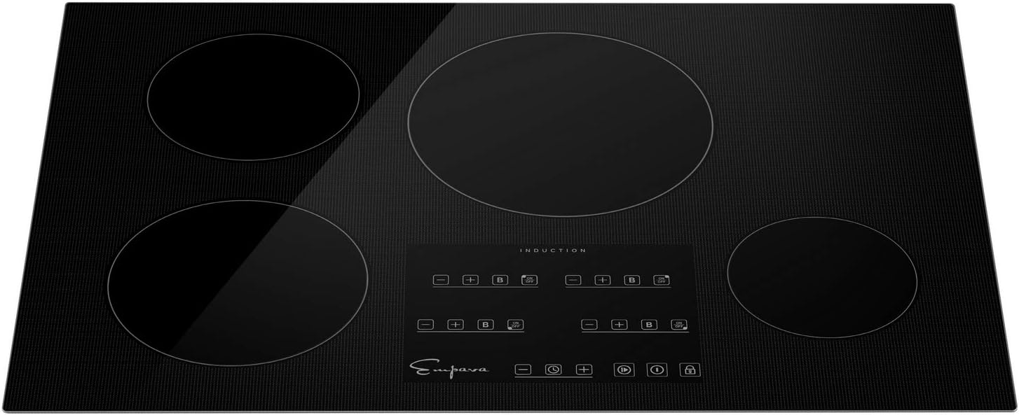 Empava 30 Inch Built-In Electric Induction Cooktop, 4 Zone Smooth Glass Surface, Touch Sensor Control, Power Boost, Child Lock, Timer Function, Hardwired Kitchen Appliance