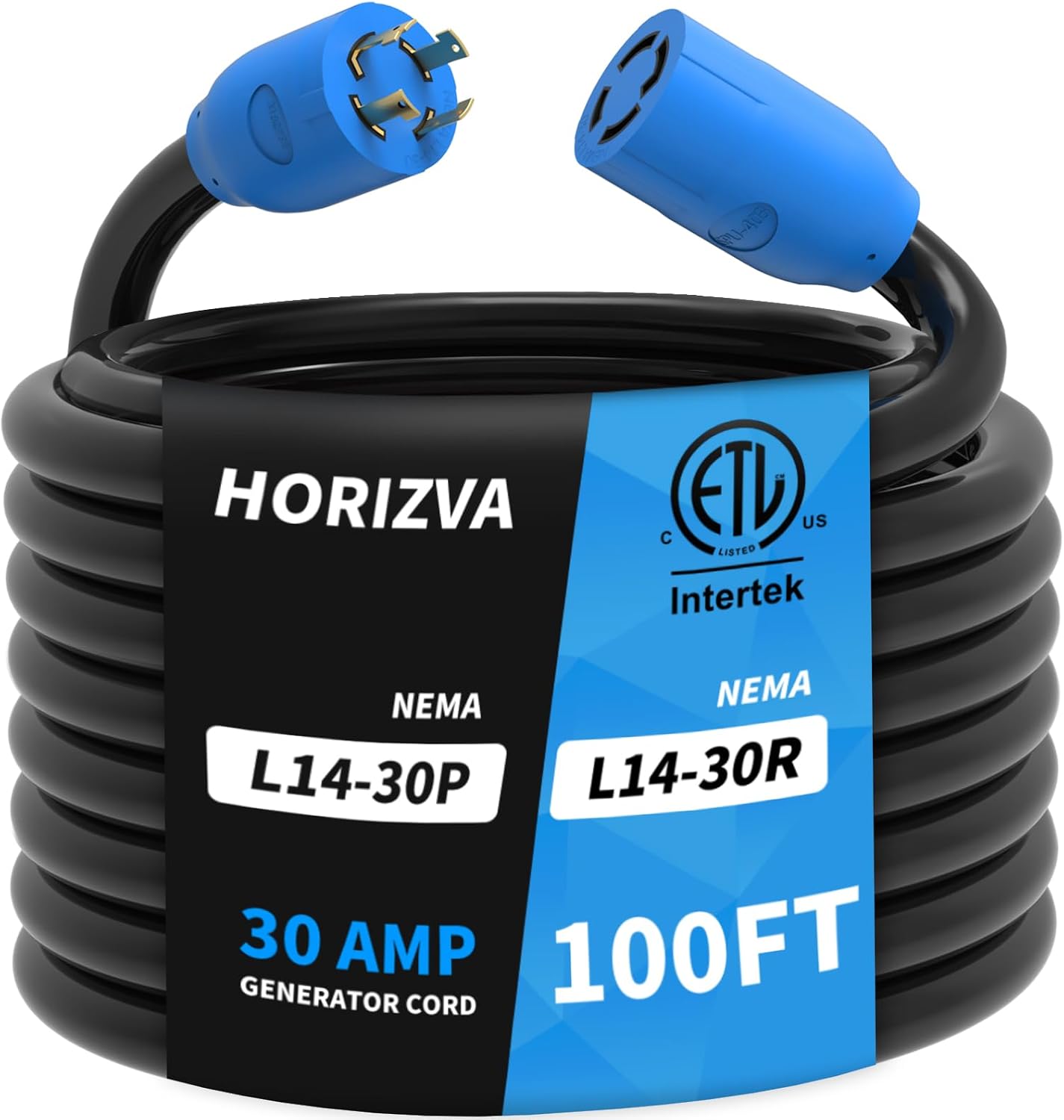 100FT 30 Amp Generator Cord, 4 Prong NEMA L14-30P/L14-30R Generator Extention Cord, Twist Lock Heavy Duty 10 Gauge Outdoor Extension Cable for RV Camper and Generator to House, ETL Listed