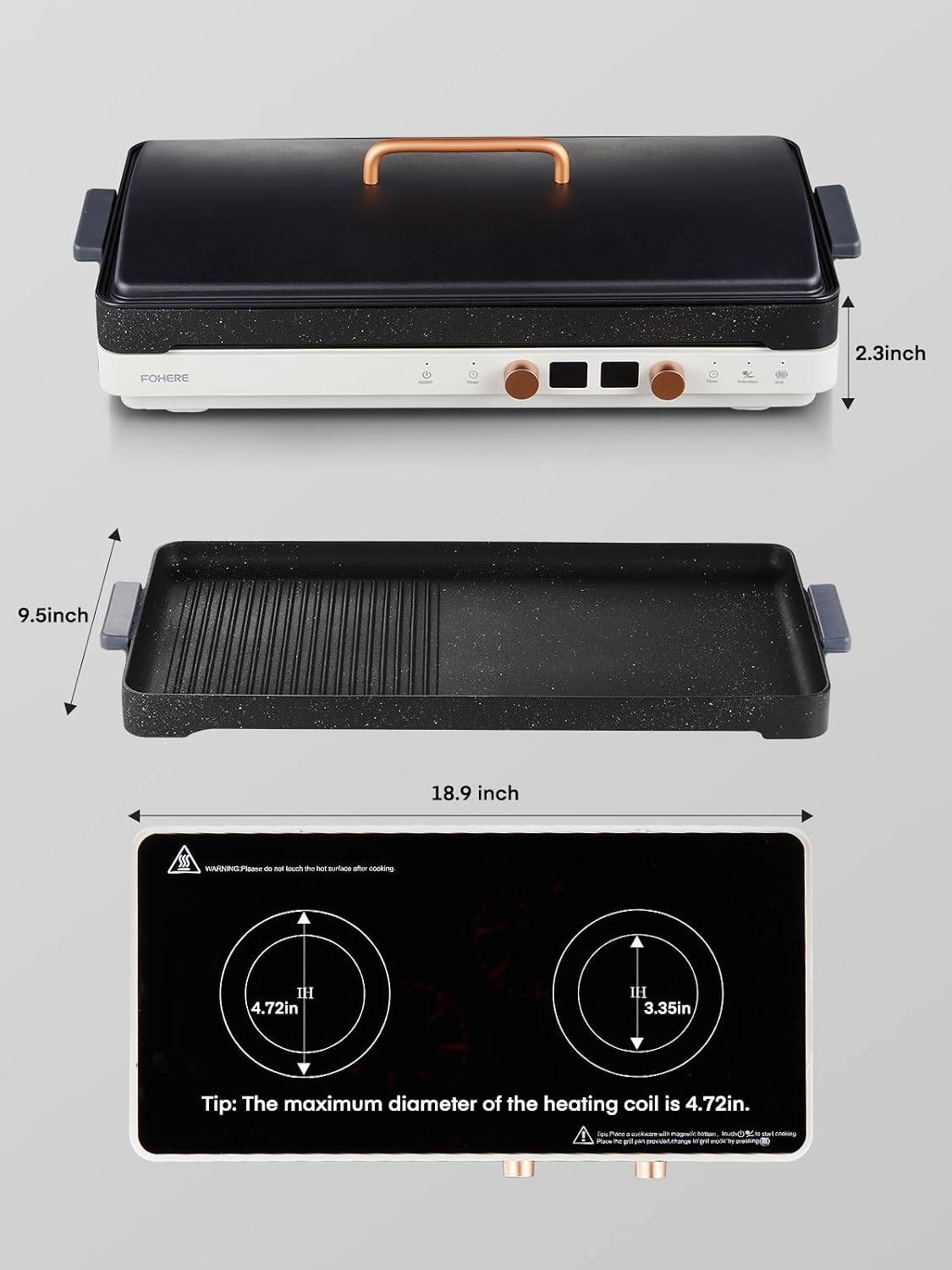 Induction Cooktop 2 Burners, Double Induction Griddle Cooktop 1800W with Removable Iron Cast Griddle Pan Non-stick, Independent Temperature Control, 8 Power Levels, 99 Min Timer for Magnetic Cookware