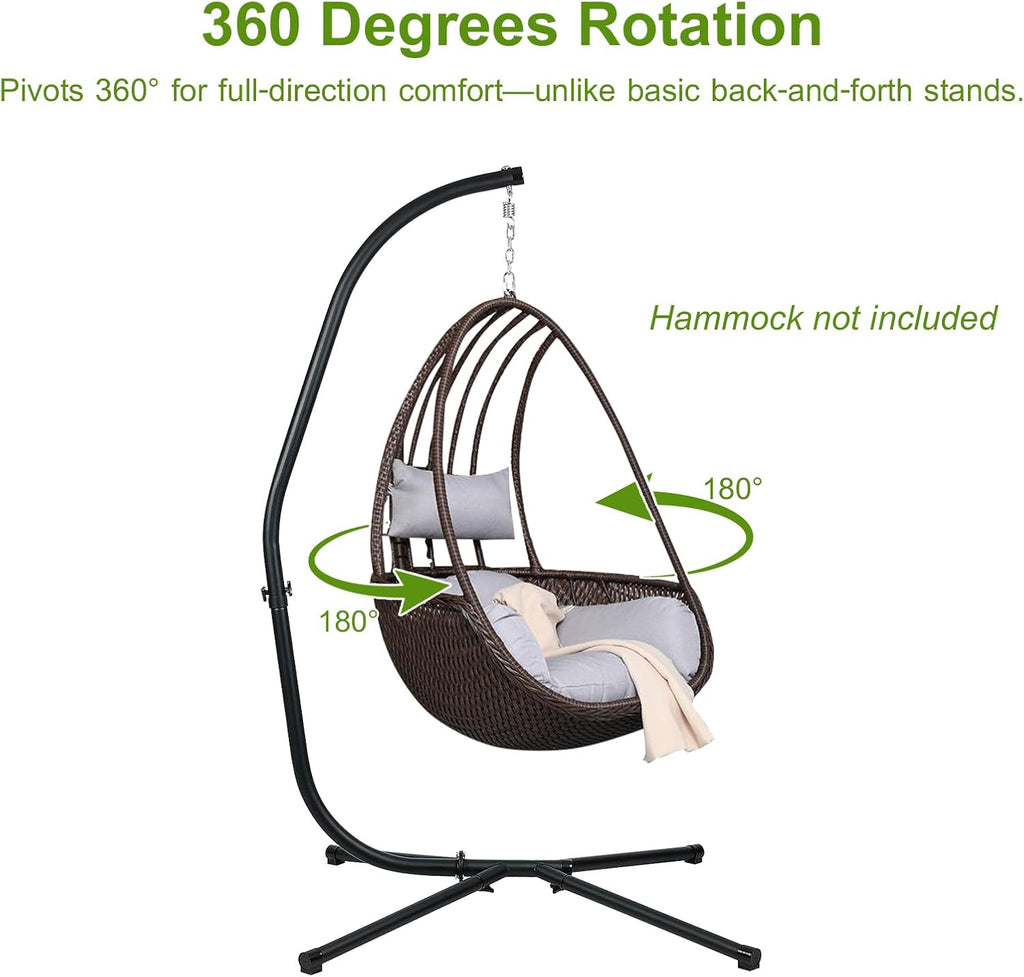 Hammock Chair Stand Only, Heavy Duty Steel C-Stand with Spring Hook, Max Load 300lbs, for Indoor, Outdoor, Black