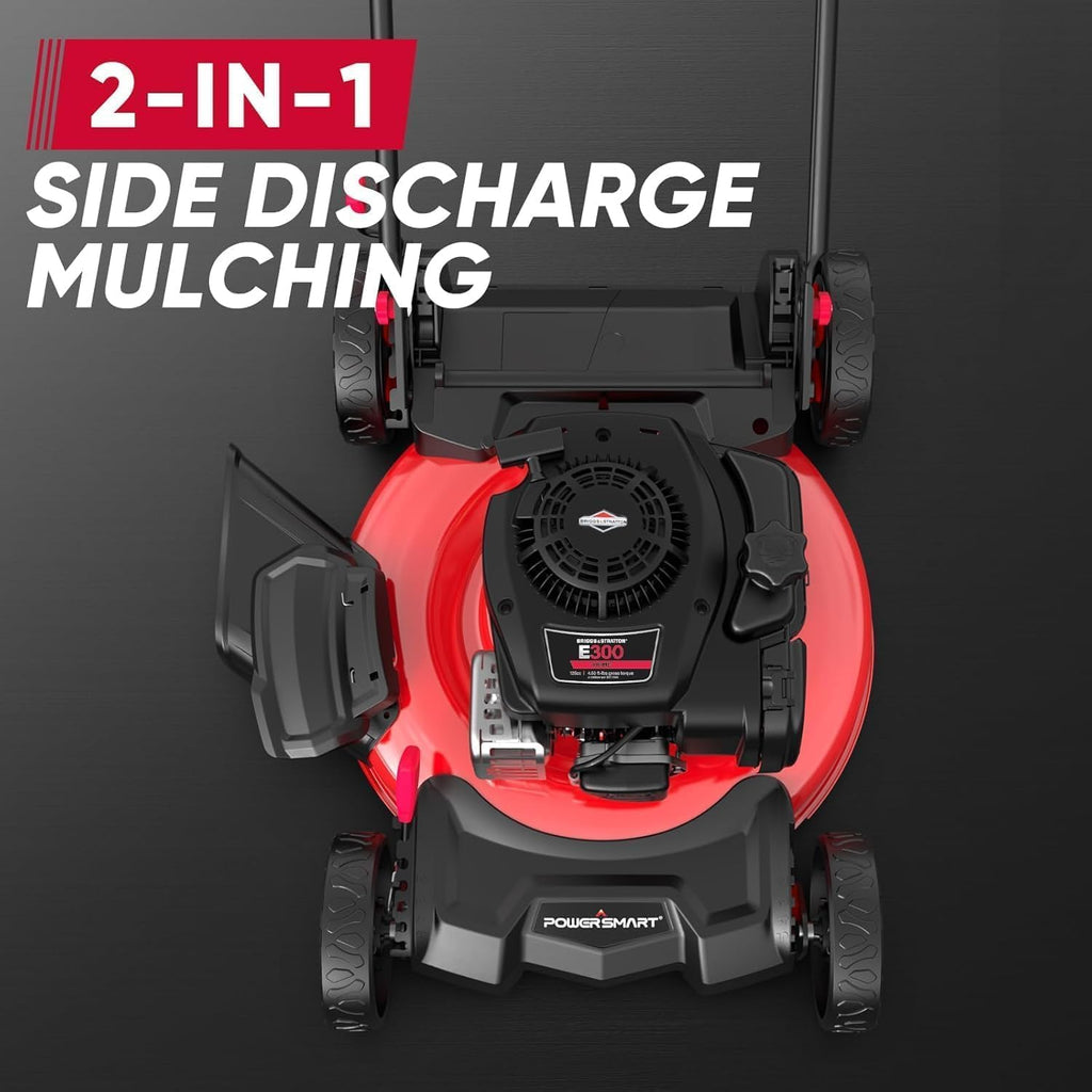 PowerSmart 21' Push Lawn Mower, B&S 125cc Engine, 2-in-1 Mulching and Side Discharge, Lightweight, Easy Assembly, Cordless Push Lawn Mowers for Garden Yard