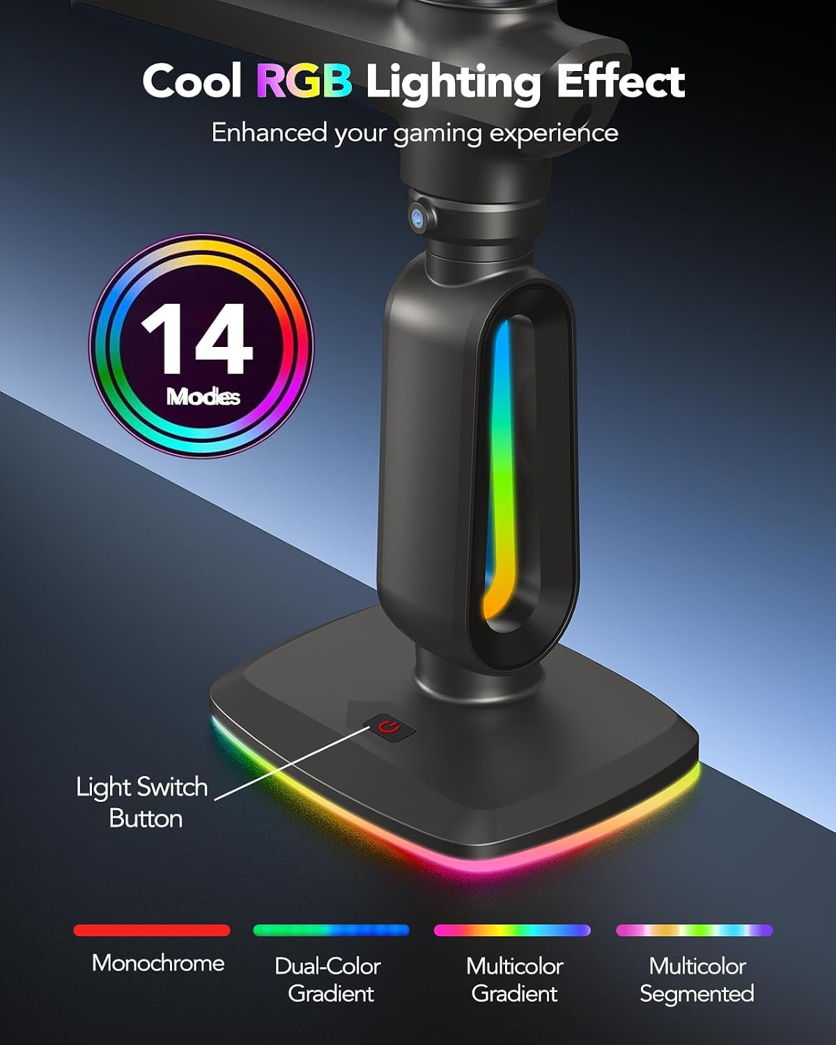 HUANUO RGB Heavy Duty Monitor Arm for Ultrawide Screens up to 57', Holds 44 lbs, Tall Ultrawide Monitor Stand with 29.1' Max Height, Fully Adjustable Single Computer Desk Mount, Max VESA 100x100mm