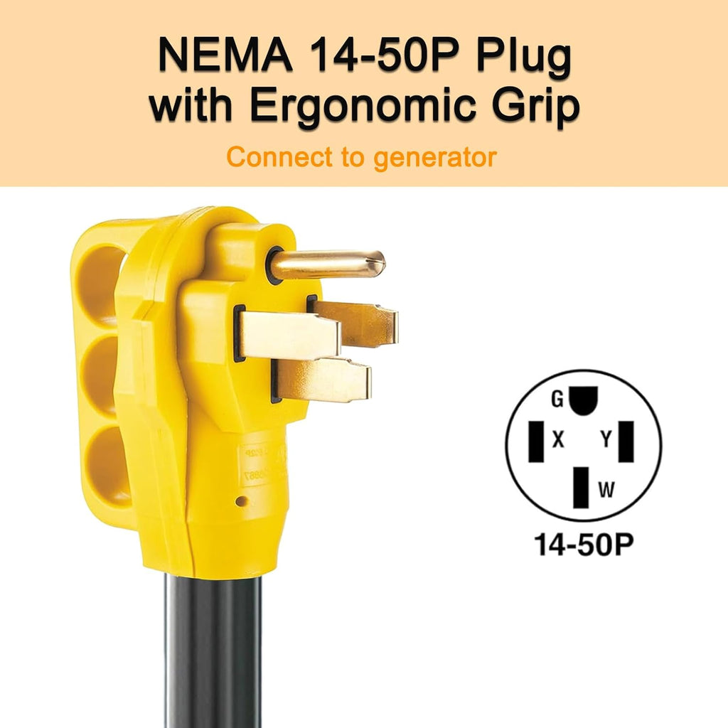 6 AWG NEMA 14-50P to 6-50R Welder Adapter Cord 25FT, Heavy Duty STW 6AWG * 3C 50 Amp 250 Volts 12500 Watt, Generator RV to Welder Tesla EV Charger Adapter Cord, ETL Listed