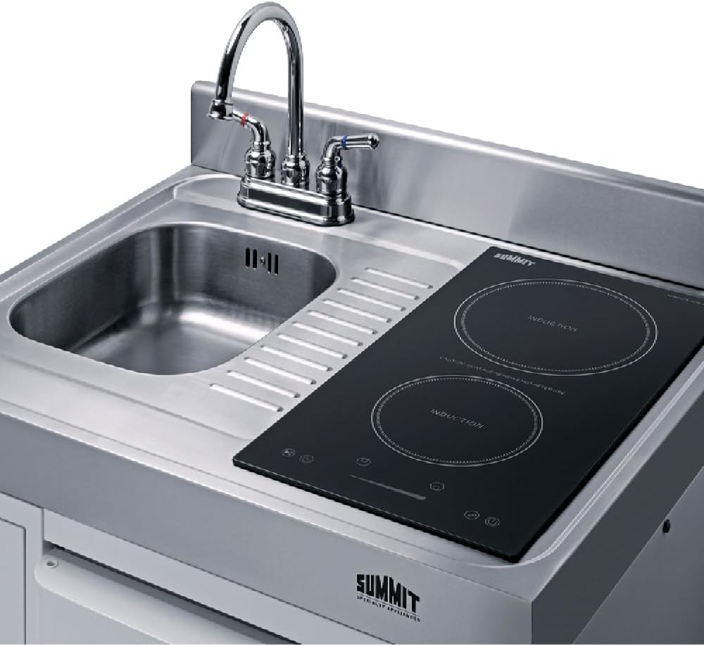 Summit 30' Wide All-In-One Kitchenette, 2-Door Refrigerator-Freezer, 2-Burner Induction Cooktop, Sink, and Storage, White- C30IND
