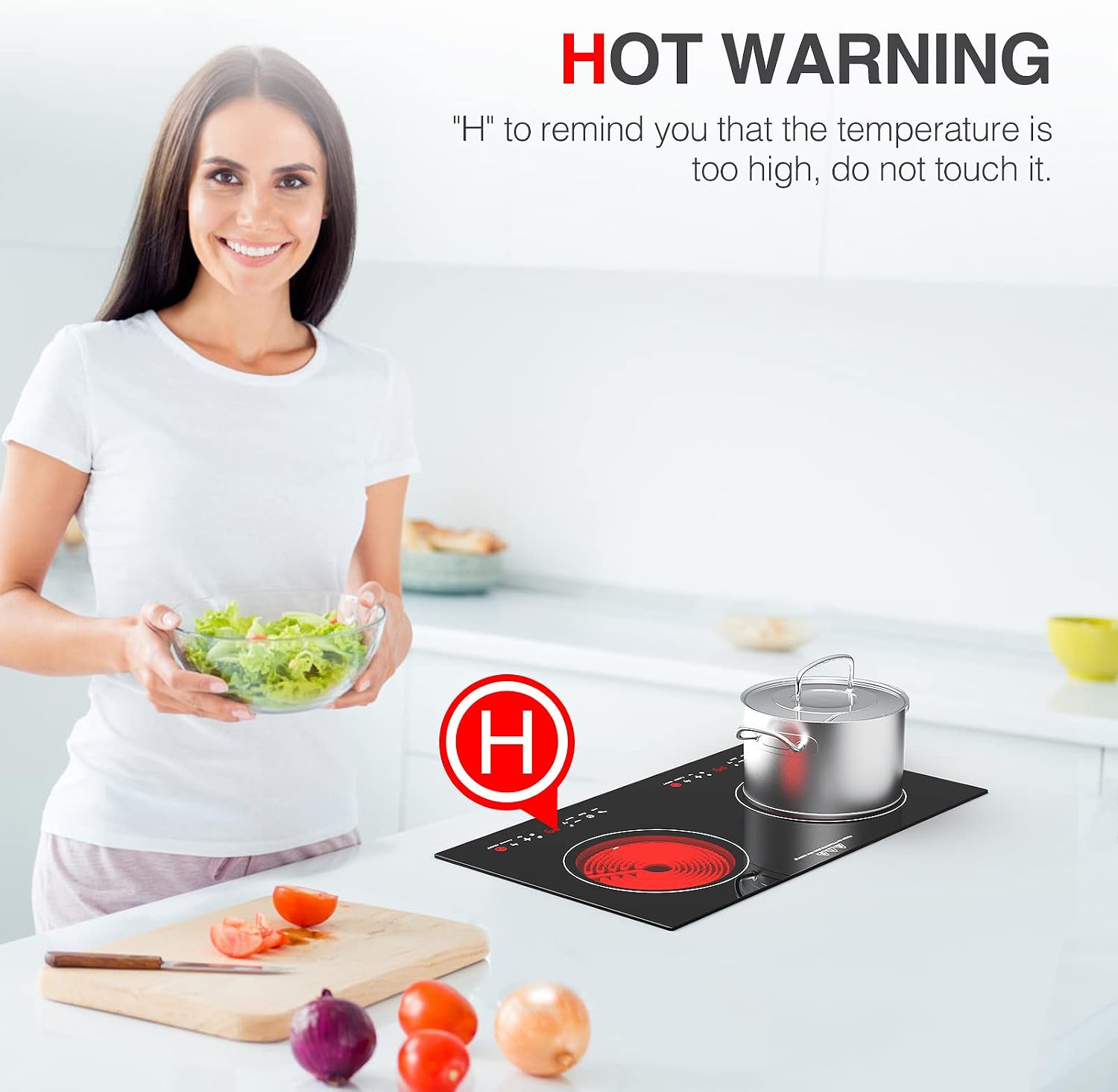 3000w Electric Cooktop, 24' Electric Stove 2 Burner Hot Plate Built-in Double Burner Cooktop with LED Touch Screen,9 Heating 9 Temperature,Kids Lock & Timer,Suitable for all Pans