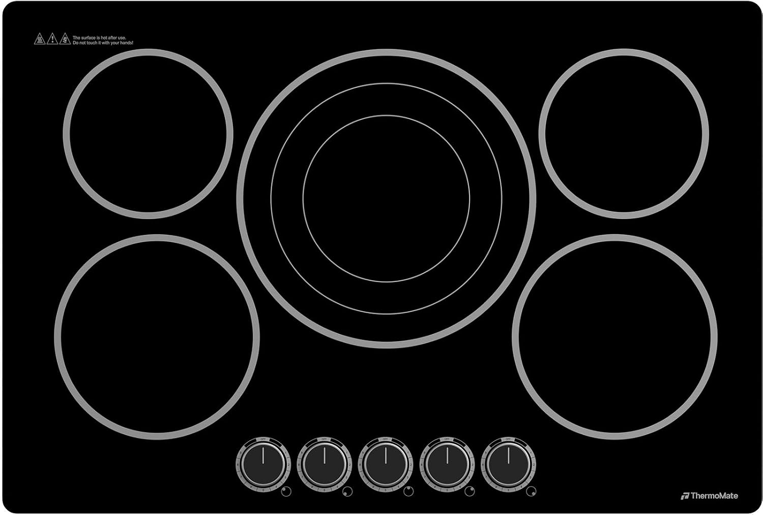 ThermoMate 30 Inch Electric Cooktop, 5 Burners Knob Control Built-in Ceramic Cooktop, 30' Radiant Electric Stove Top of 9000W with 9 Heat Levels, Hot Surface Indicator, 220-240v, Hard Wired