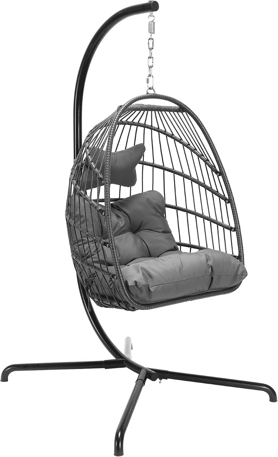 FINCATI Patio Swing Egg Chair with Stand,350lbs Egg Hanging Chair with Stand, Hammock Egg Chairs with Cushion for Outdoor Bedroom Balcony Dark Grey