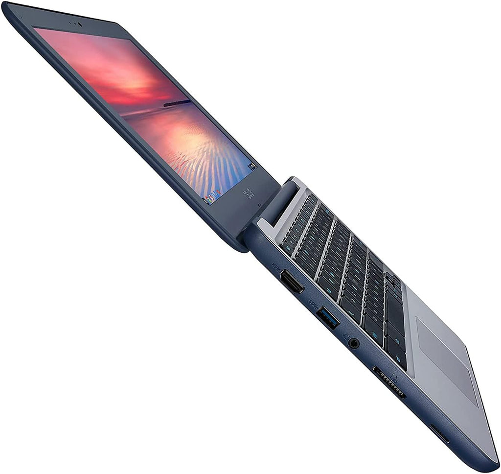 ASUS Chromebook C202SA-YS02 11.6' Ruggedized and Water Resistant Design with 180 Degree (Intel Celeron 4 GB, 16GB eMMC, Dark Blue, Silver)