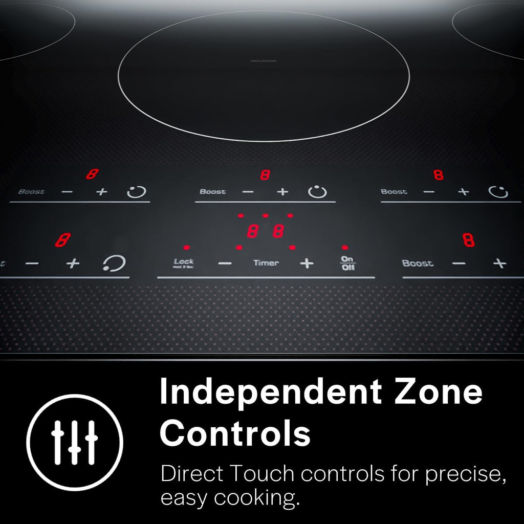 Empava 36 Inch Built-In Electric Induction Cooktop, 5 Zone Smooth Glass Surface, Touch Sensor Panel, Power Boost, Timer Control, Child Lock Feature, Hardwired Kitchen Appliance