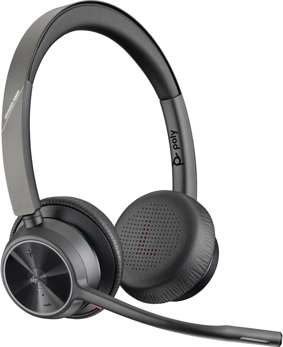 Poly - Voyager 4320 UC Wireless Headset (Plantronics) - Headphones with Boom Mic - Connect to PC/Mac via USB-C Bluetooth Adapter, Cell Phone via Bluetooth - Works with Teams (Certified), Zoom & More