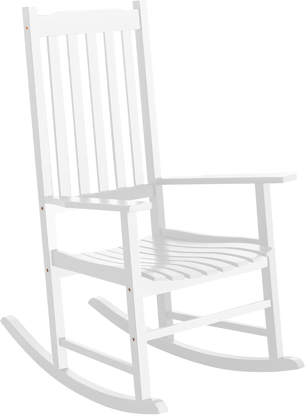 Greesum Outdoor Rocking Chair, Acacia High Back Oversized All-Weather Lounge Rocker with 320 lbs of Support for Patio, Garden, Deck, Porch,White