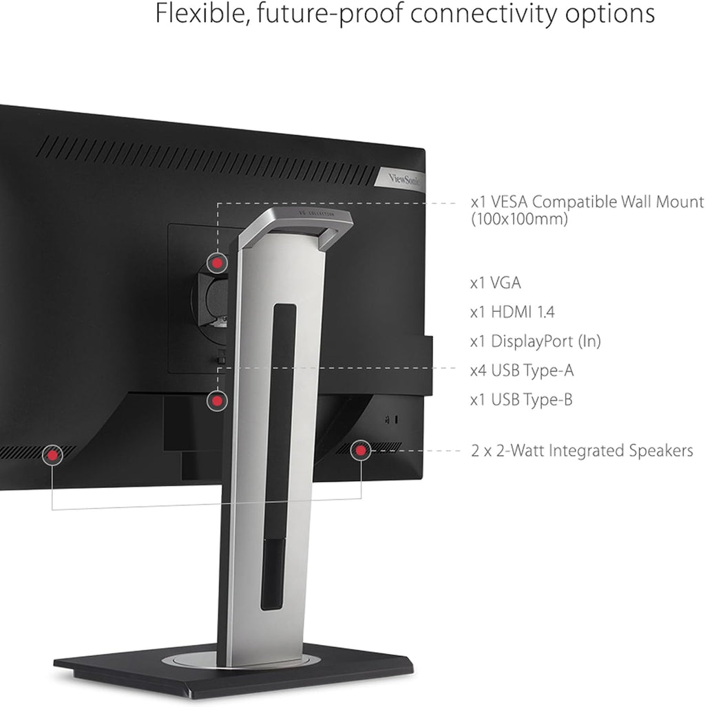 ViewSonic VG2748A 27 Inch IPS 1080p Ergonomic Monitor with Ultra-Thin Bezels, HDMI, DisplayPort, USB, VGA, and 40 Degree Tilt for Home and Office, Black