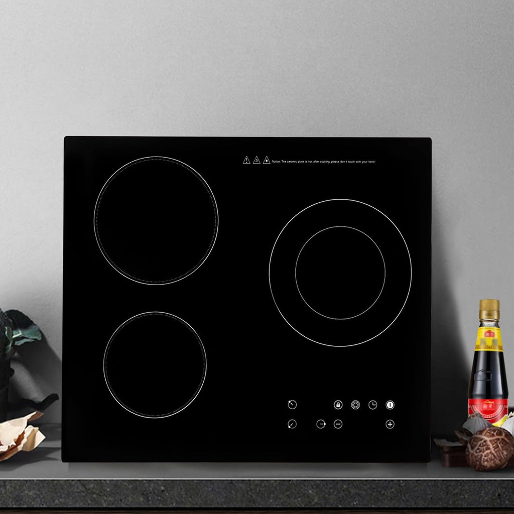 2600W 110V Electric Ceramic Cooktop Portable 3 Burners Built-in Cooktop Sensor Touch Control Countertop Electric Hot Plate with Kid Safety Lock and Timer, 9 Heating Level(no plug)