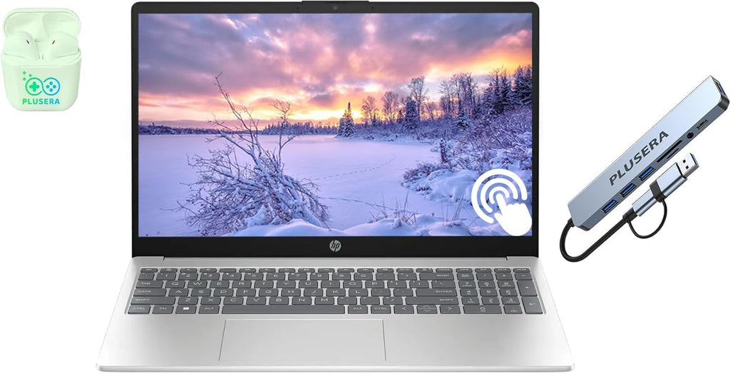 HP 15.6' Touchscreen Business Laptop, 16GB RAM 1TB Storage (512GB SSD+512GB Docking Station Set), 6-Cores Intel Core i3, Windows 11, PLUSERA Earphones, Silver