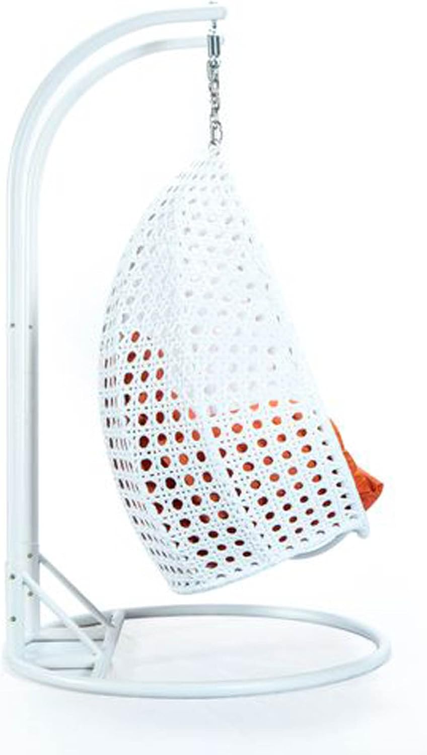 LeisureMod 2 Person Wicker Egg Chair Outdoor Indoor Bedroom Patio Hanging Lounge Swing Hammock Chairs with White Stand and UV Resistant Cushions (Orange)
