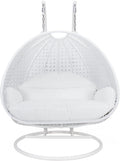 LeisureMod 2 Person Hanging Egg Chair, Indoor Outdoor Patio Lounge Swing with White Stand & UV-Resistant Cushions, Hammock Chair for Bedroom & Garden, White