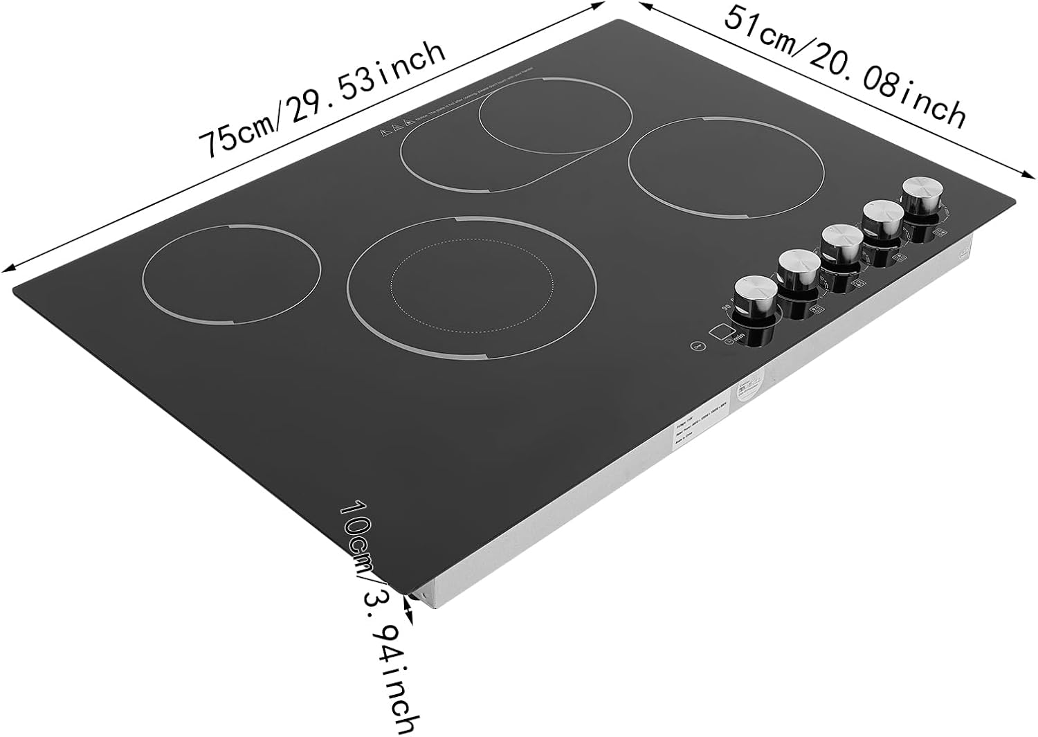 4-Burner Cooktop 110V Electric Stove Top with Independent Knob Child Lock 4 Power Levels Ceramic Cooktop for Kitchens, No Plug (30Inch)